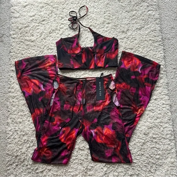 WHITE FOX RHYTHM OF THE NIGHT BUSTIER AND PANT SET IN PINK FLAME PRINT - Picture 6 of 15